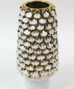 Inspire Me! Home Decor White Ceramic Vase With Gold & White Petal Design