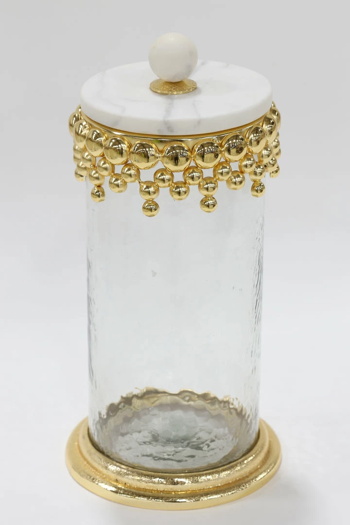 Inspire Me! Home Decor Gold Beaded Canisters W/ Marble Lid (3 Sizes) 6 Inspire Me! Home Decor Gold Beaded Canisters W/ Marble Lid (3 Sizes)