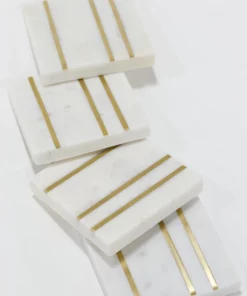 Inspire Me! Home Decor Square Marble Coasters With Gold Inlay (Set Of 4)