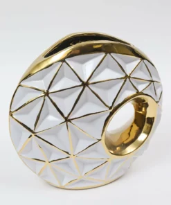 Inspire Me! Home Decor White Porcelain Geometrical Design Vase With Cut Out (2 Sizes)