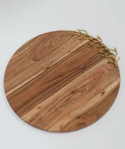 Inspire Me! Home Decor Gold Round Wood Charcuterie Board With Textured Design " From Pops Of Color Home Collection"