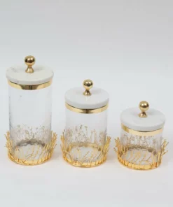 Inspire Me! Home Decor Glass Canister With Gold Branch Design And Marble And Gold Lid (3 Sizes)