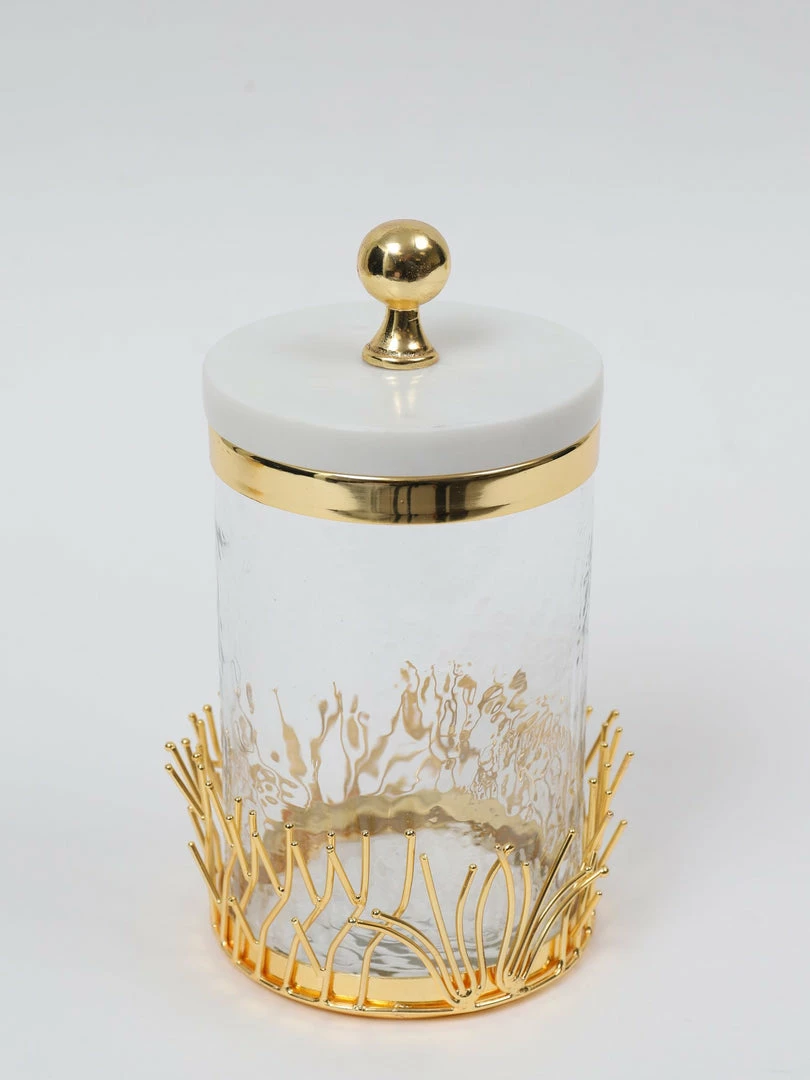 Inspire Me! Home Decor Glass Canister With Gold Branch Design And Marble And Gold Lid (3 Sizes) 6 Inspire Me! Home Decor Glass Canister With Gold Branch Design And Marble And Gold Lid (3 Sizes)