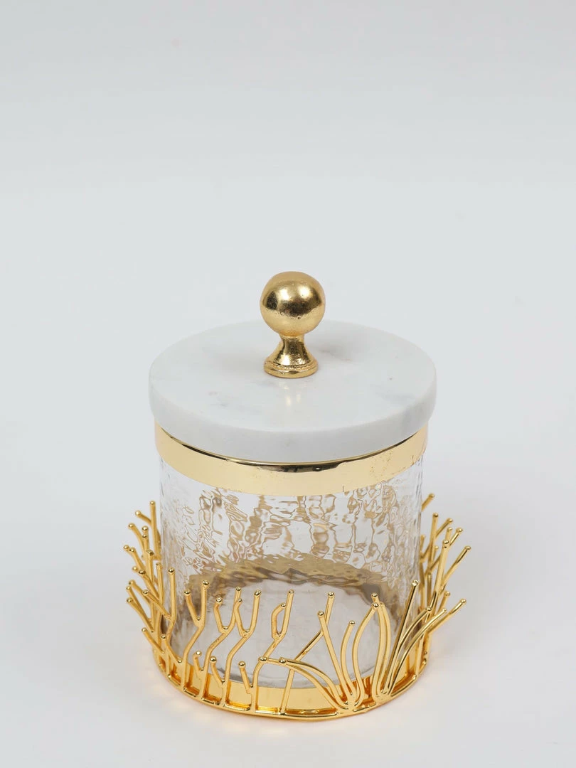 Inspire Me! Home Decor Glass Canister With Gold Branch Design And Marble And Gold Lid (3 Sizes) 5 Inspire Me! Home Decor Glass Canister With Gold Branch Design And Marble And Gold Lid (3 Sizes)