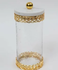 Inspire Me! Home Decor Glass Canister With Gold Lattice Design And Marble And Gold Lid (3 Sizes)