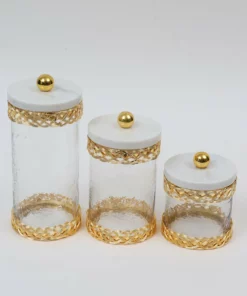 Inspire Me! Home Decor Glass Canister With Gold Lattice Design And Marble And Gold Lid (3 Sizes)