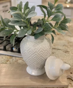 Inspire Me! Home Decor White Geometric Ceramic Ginger Jar