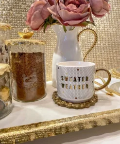Inspire Me! Home Decor "Sweater Weather" Gold & White Tile Mug