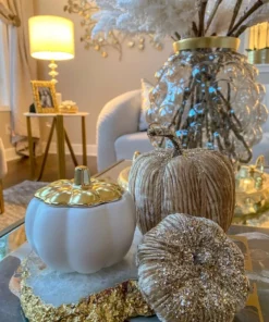 Inspire Me! Home Decor White Pumpkin Candle With Gold Top (2 Sizes)