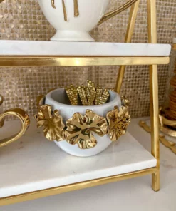 Inspire Me! Home Decor White Ceramic Spoon Holder/Vase With Gold Petal Design