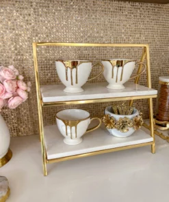 Inspire Me! Home Decor White Ceramic Spoon Holder/Vase With Gold Petal Design