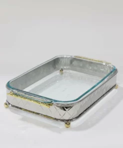 Inspire Me! Home Decor Silver Pyrex Holder With Gold Mosaic Handles And Pyrex 10 Inspire Me! Home Decor Silver Pyrex Holder With Gold Mosaic Handles And Pyrex