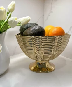 Inspire Me! Home Decor Gold Ceramic Ribbed Footed Bowl