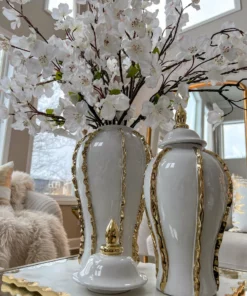 Inspire Me! Home Decor White Ginger Jar With Gold Details (3 Sizes)