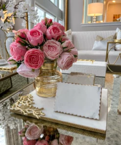 Inspire Me! Home Decor Rectangular Marble Tray With Metal Gold Branch Details