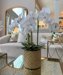 Inspire Me! Home Decor White Orchid In Gold Detailed Pot