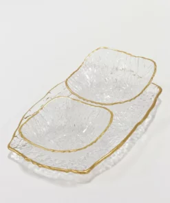 Inspire Me! Home Decor Glass Textured Serving Set With Gold Trim
