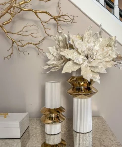 Inspire Me! Home Decor White Linear Vase With Gold Center Rim Detail (2 Sizes)