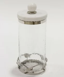 Inspire Me! Home Decor Gold Or Silver Metal Leaf Branch W/ Marble Ball Lid Canisters- With Metal Rim (3 Sizes & 2 Colors)