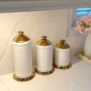 Inspire Me! Home Decor White Ceramic Jars With Gold Flower Lid (3 Sizes)