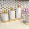 Inspire Me! Home Decor Marble Canisters With Floral Design Lid (2 Colors, 3 Sizes) Gold 2 Inspire Me! Home Decor Marble Canisters With Floral Design Lid (2 Colors, 3 Sizes) Gold