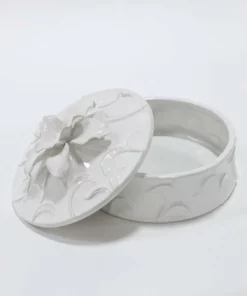 Inspire Me! Home Decor White Floral Ceramic Covered Box