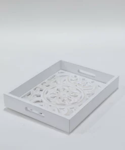 Inspire Me! Home Decor White Wood Trays With Detailed Interior (Set Of 3)