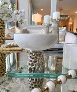 Inspire Me! Home Decor Marble Bowl With Intricate Detailed Metal Base (2 Colors)