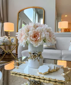 Inspire Me! Home Decor Large Rectangular Marble Tray With Cherry Blossom Details