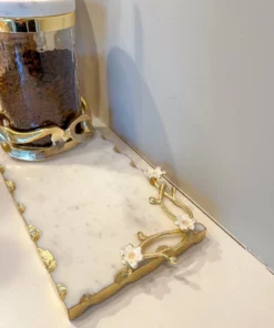 Inspire Me! Home Decor Rectangular Marble Tray With Cherry Blossom Details