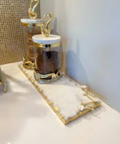 Inspire Me! Home Decor Rectangular Marble Tray With Cherry Blossom Details