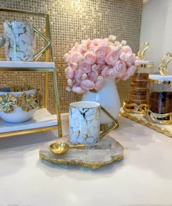 Inspire Me! Home Decor Gold & White Ceramic Mug With Marbled Design And Angled Gold Handle