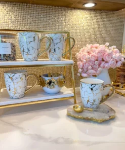 Inspire Me! Home Decor Oversized White & Gold Mug With Marbled Design And Gold Handle