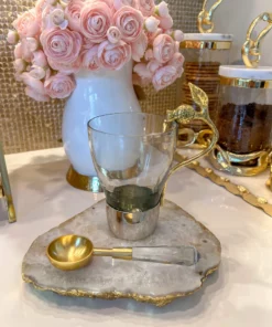 Inspire Me! Home Decor Glass Mug With Gold Pomegranate Handle And Silver Metal Base