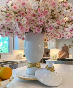 Inspire Me! Home Decor White Ceramic Jar With Elegant Gold Details (2 Sizes)