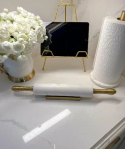 Inspire Me! Home Decor Marble Rolling Pin With Gold Hammered Handles