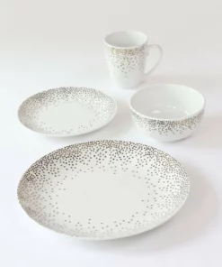 Inspire Me! Home Decor Polka Dot Detailed White 16 Piece Dining Set KITCHEN