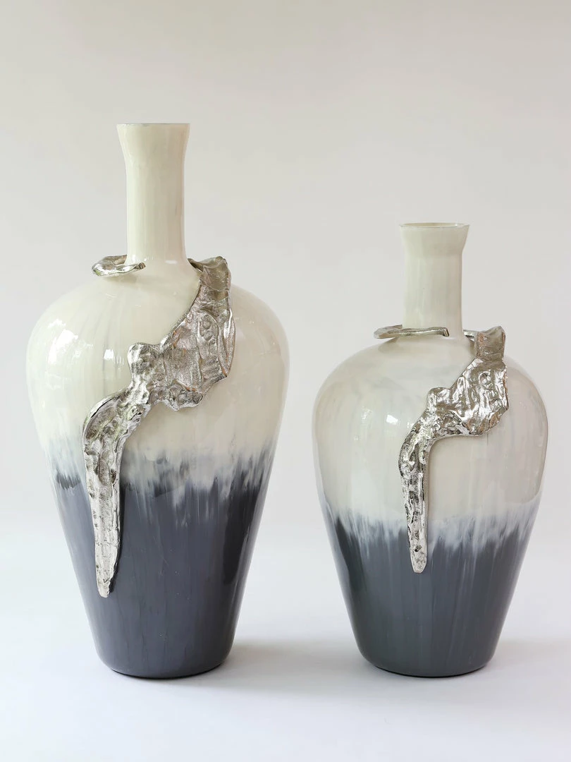 Inspire Me! Home Decor Large Glass Vase W/ Silver Metal Decor (2 Sizes) 8 Inspire Me! Home Decor Large Glass Vase W/ Silver Metal Decor (2 Sizes)