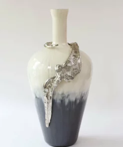 Inspire Me! Home Decor Large Glass Vase W/ Silver Metal Decor (2 Sizes) 12 Inspire Me! Home Decor Large Glass Vase W/ Silver Metal Decor (2 Sizes)