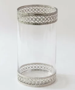 Inspire Me! Home Decor Tall Glass Vase W/ Ornate Silver Metal Rims