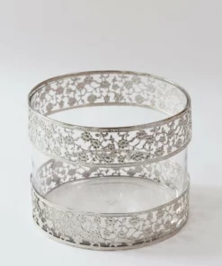 Inspire Me! Home Decor Wide Glass Vase W/ Ornate Silver Metal Rims