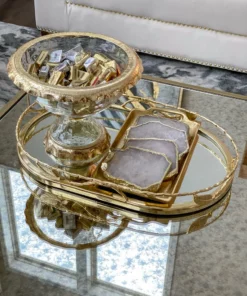 Inspire Me! Home Decor Gold Oval Mirrored Leaf Tray