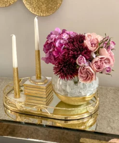 Inspire Me! Home Decor Gold Oval Mirrored Leaf Tray