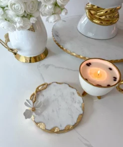 Inspire Me! Home Decor Round Trivet With White Jeweled Flower Details 11 Inspire Me! Home Decor Round Trivet With White Jeweled Flower Details