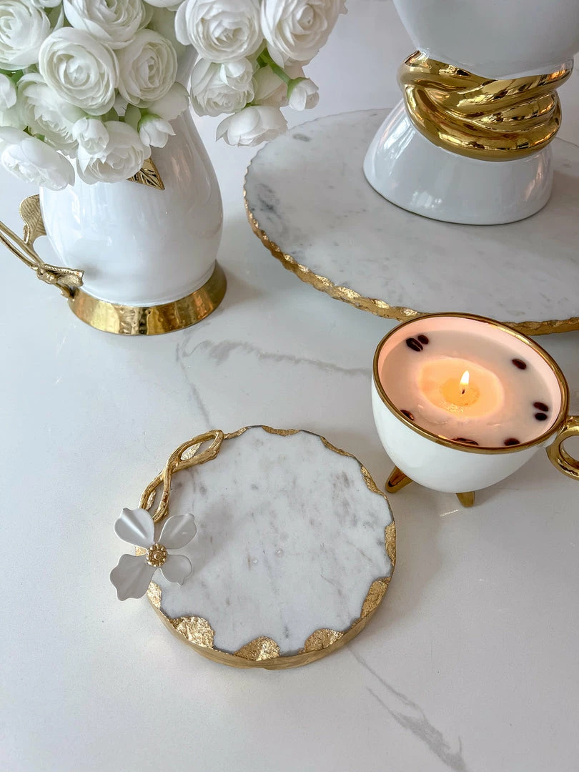 Inspire Me! Home Decor Round Trivet With White Jeweled Flower Details 5 Inspire Me! Home Decor Round Trivet With White Jeweled Flower Details