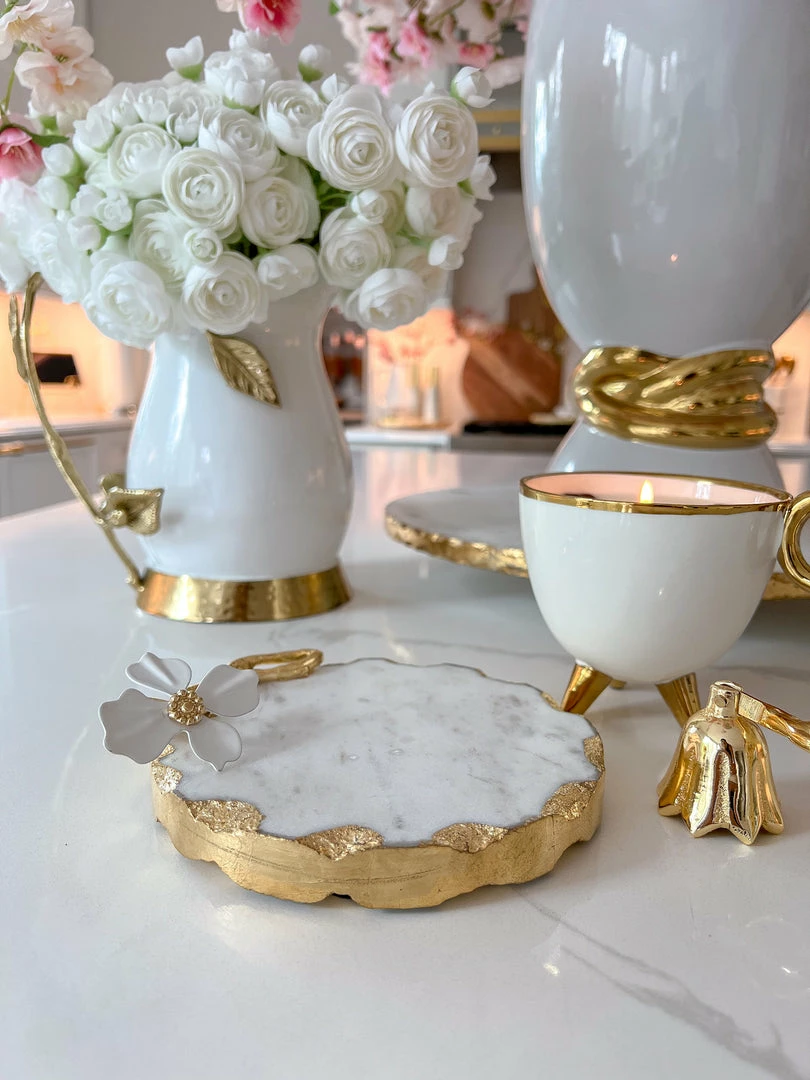 Inspire Me! Home Decor Round Trivet With White Jeweled Flower Details 3 Inspire Me! Home Decor Round Trivet With White Jeweled Flower Details