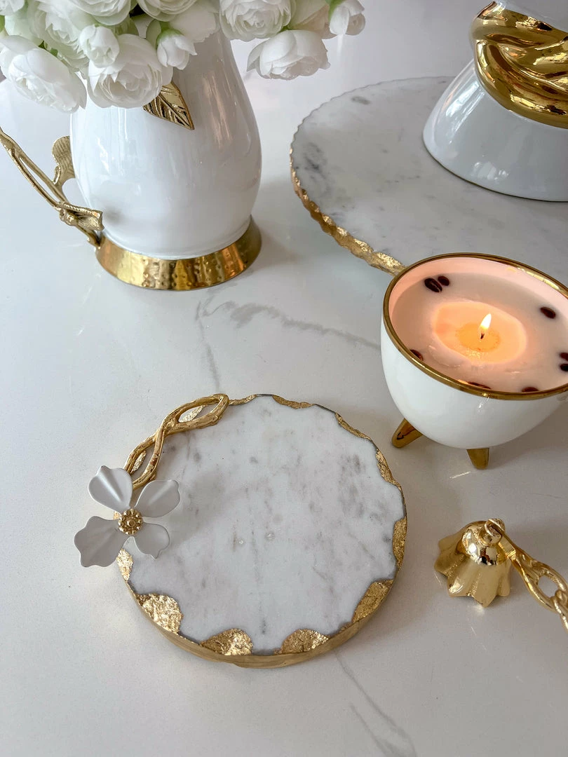 Inspire Me! Home Decor Round Trivet With White Jeweled Flower Details 7 Inspire Me! Home Decor Round Trivet With White Jeweled Flower Details