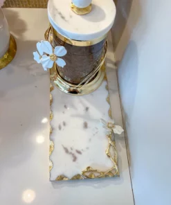 Inspire Me! Home Decor Small Rectangular Marble Tray With White Jeweled Flower Details