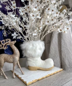 Inspire Me! Home Decor White Glittered Santa Boot Vase
