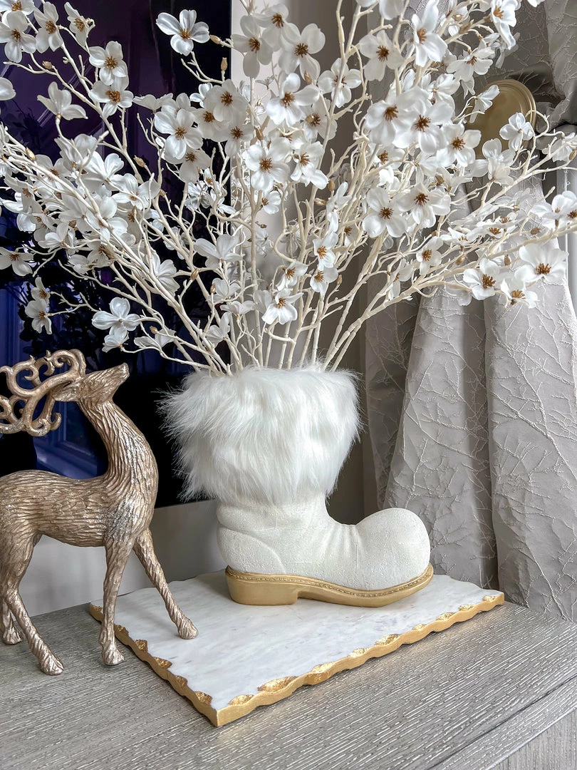 Inspire Me! Home Decor White Glittered Santa Boot Vase 3 Inspire Me! Home Decor White Glittered Santa Boot Vase